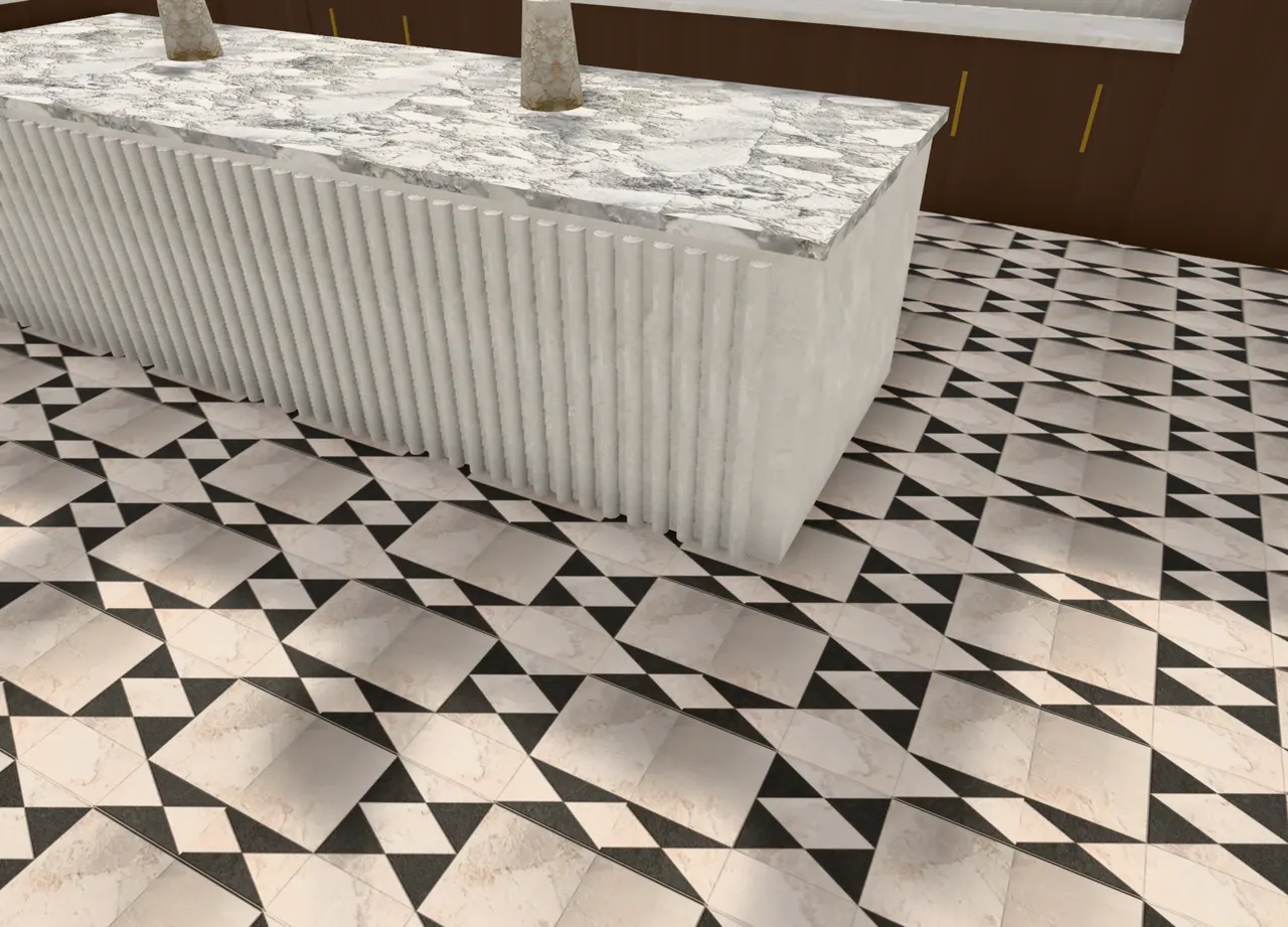 The diamond inlay laid in the house: kitchen floor