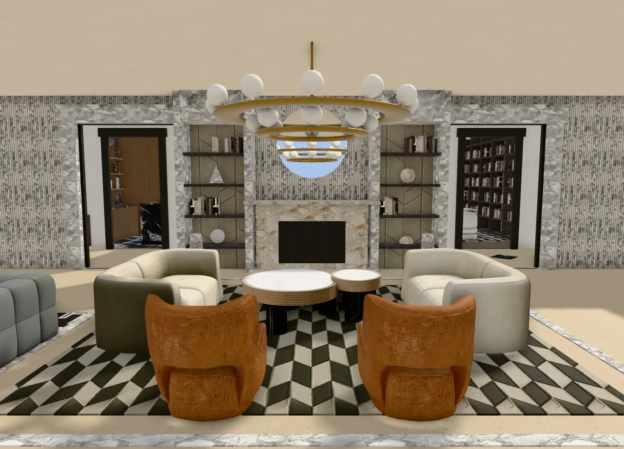 The fluted marble laid in the house: salon fire wall